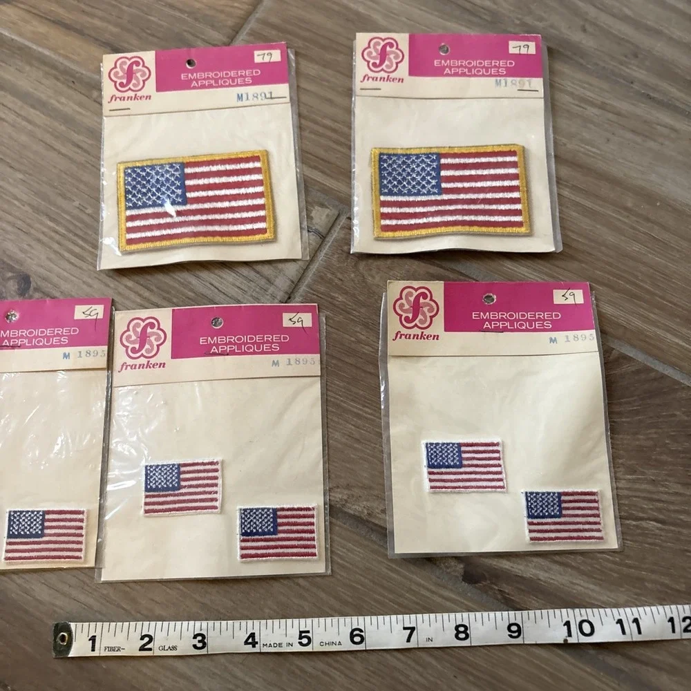 Vintage Lot Of 5 American Flags Embroidered Sew On Patches Various Sizes New